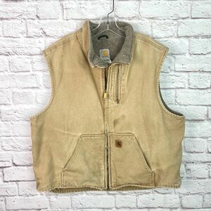 Carhartt Vintage Tan Khaki Distressed Sherpa Lined Vest Size 2XL Regular